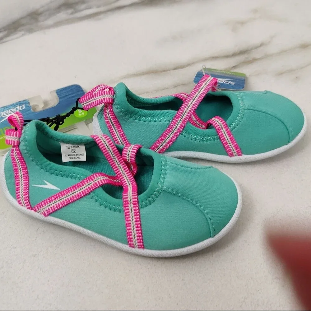 NWT Speedo Baby Toddler Girls Turquoise Pink Mary Jane Water Shoes, Sz S (5-6)